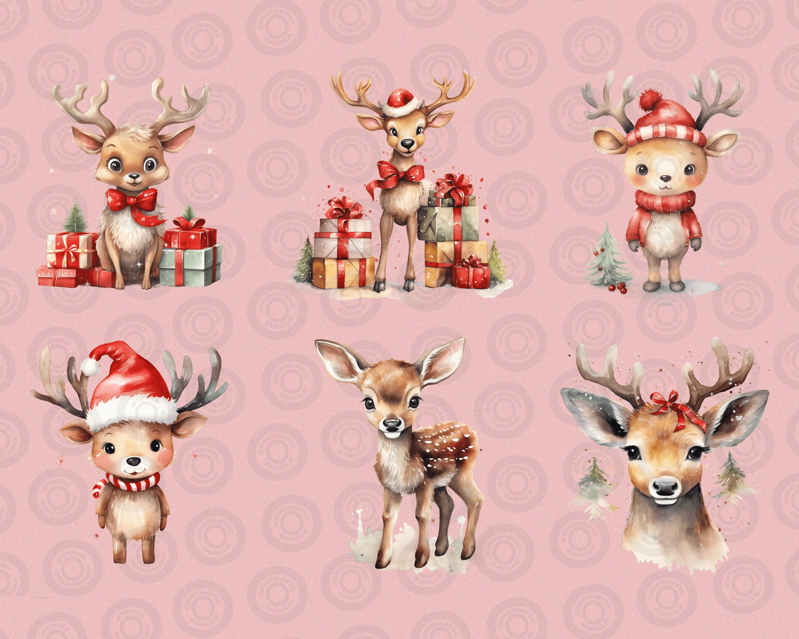 Christmas Cute Deer Clipart Bundle Watercolor Reindeer Santa - Etsy