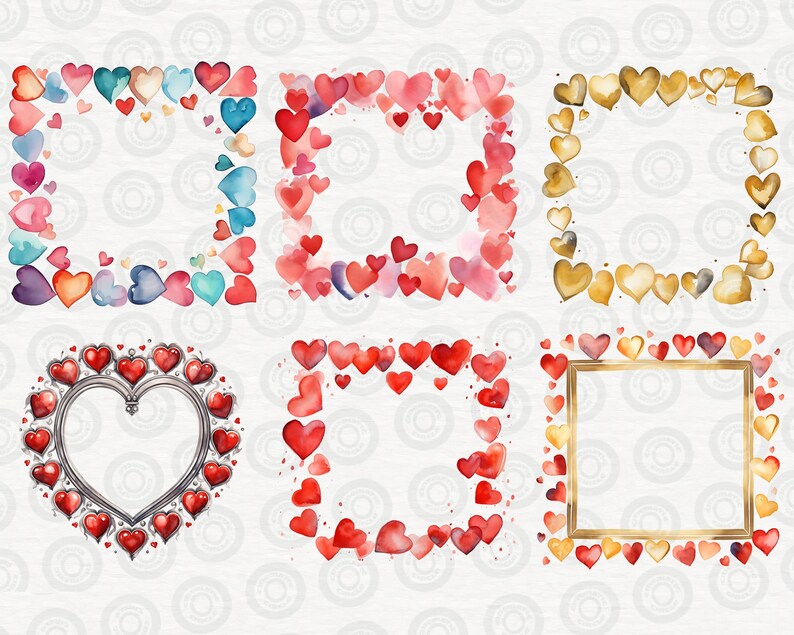 Heart Frames Clipart Bundle, Watercolor Valentine's Day Borders ...