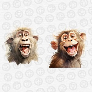 Puede incluir: Dos monos con pelaje marr&oacute;n est&aacute;n sonriendo con la boca abierta, mostrando sus dientes. El mono de la izquierda tiene pelaje blanco alrededor de la cara. Ambos monos tienen ojos marrones.