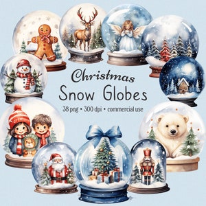 Clipart del globo di neve di Natale, PNG di Natale dell'acquerello, Decorazione natalizia, Palla invernale, Diario spazzatura della carta Planner digitale, Download istantaneo