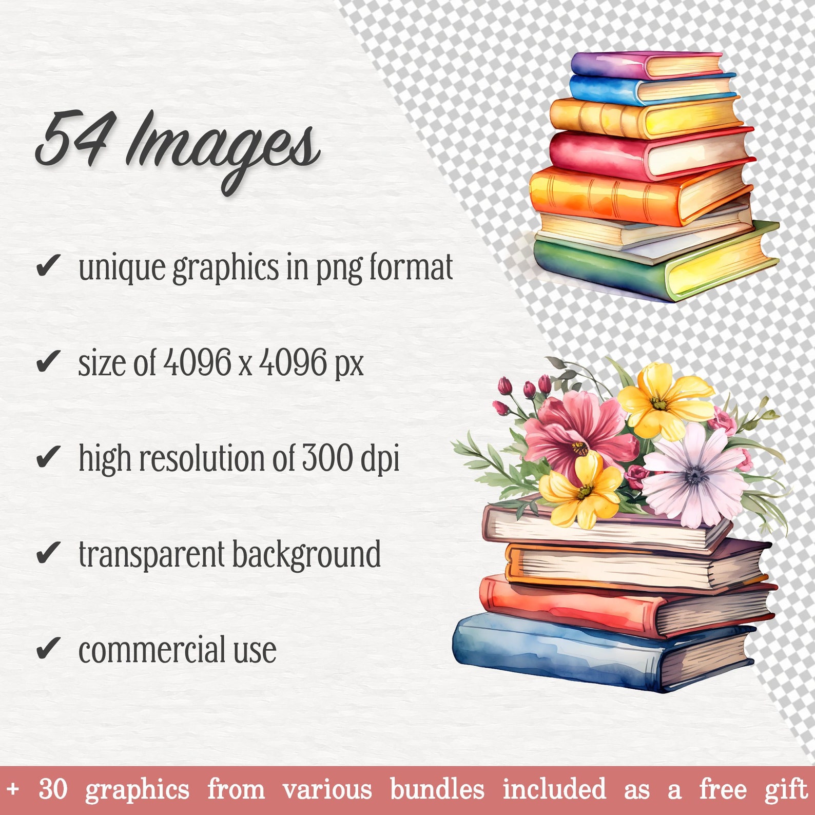 Colorful Books Clipart Bundle, Watercolor Book PNG Graphics, Painted ...