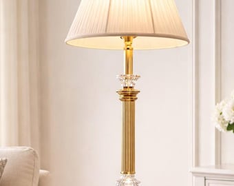 Vintage Crystal Clear Industries Floor Lamp 62” Traditional Brass & Crystal Column USA