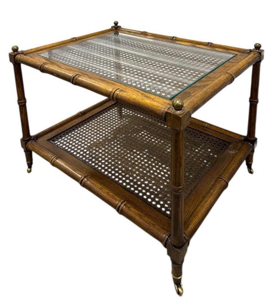 Brandt Admiralty Vintage Faux Bamboo & Cane Campaign Side Table