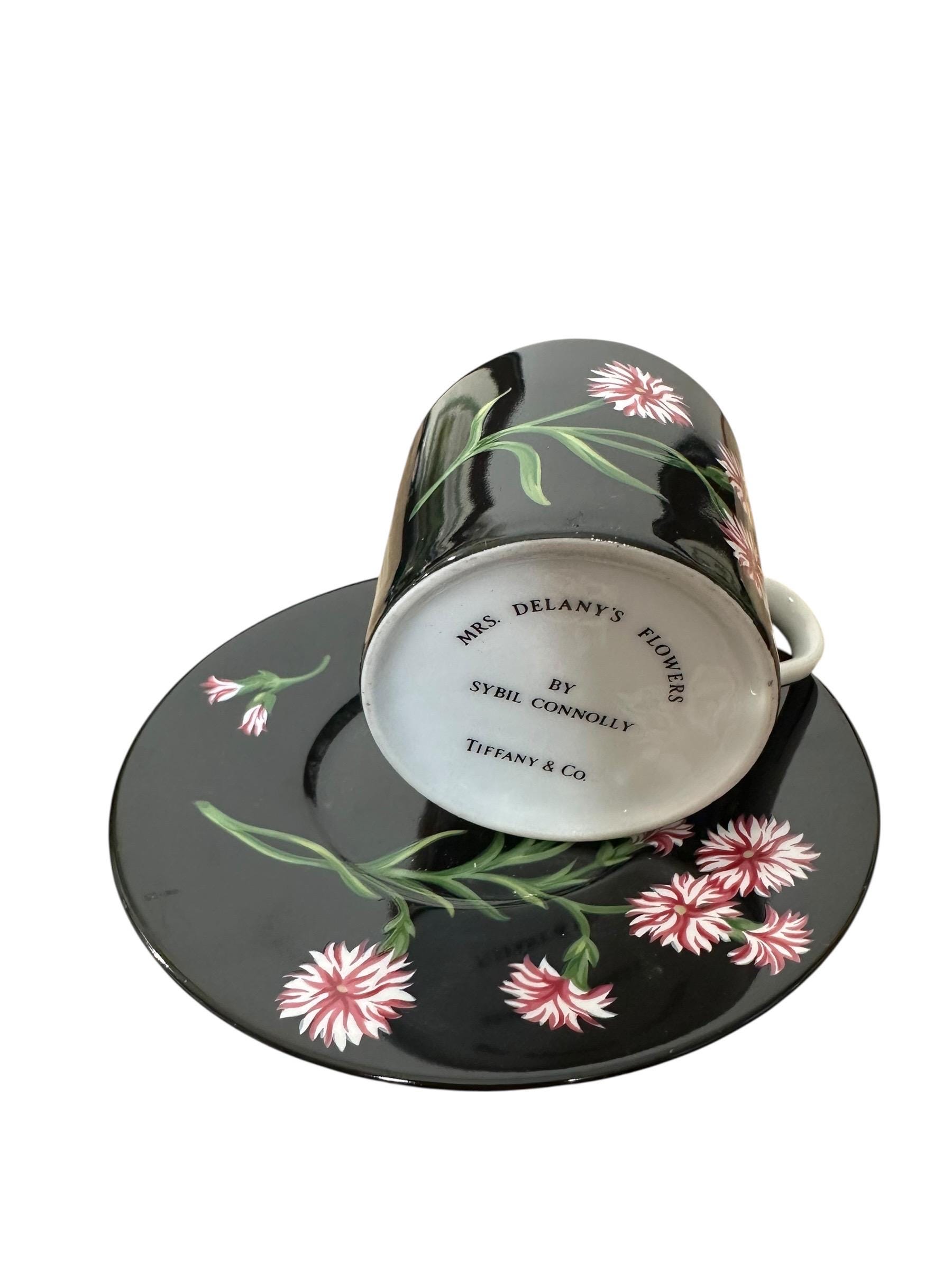 Tiffany & Co Mrs Delany Flowers Cup Saucer Black Pink Floral