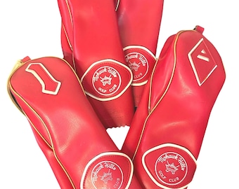 Lot de 4 couvre-chefs rouges Titleist des années 1950 vintage, club de golf de Mohawk Hills