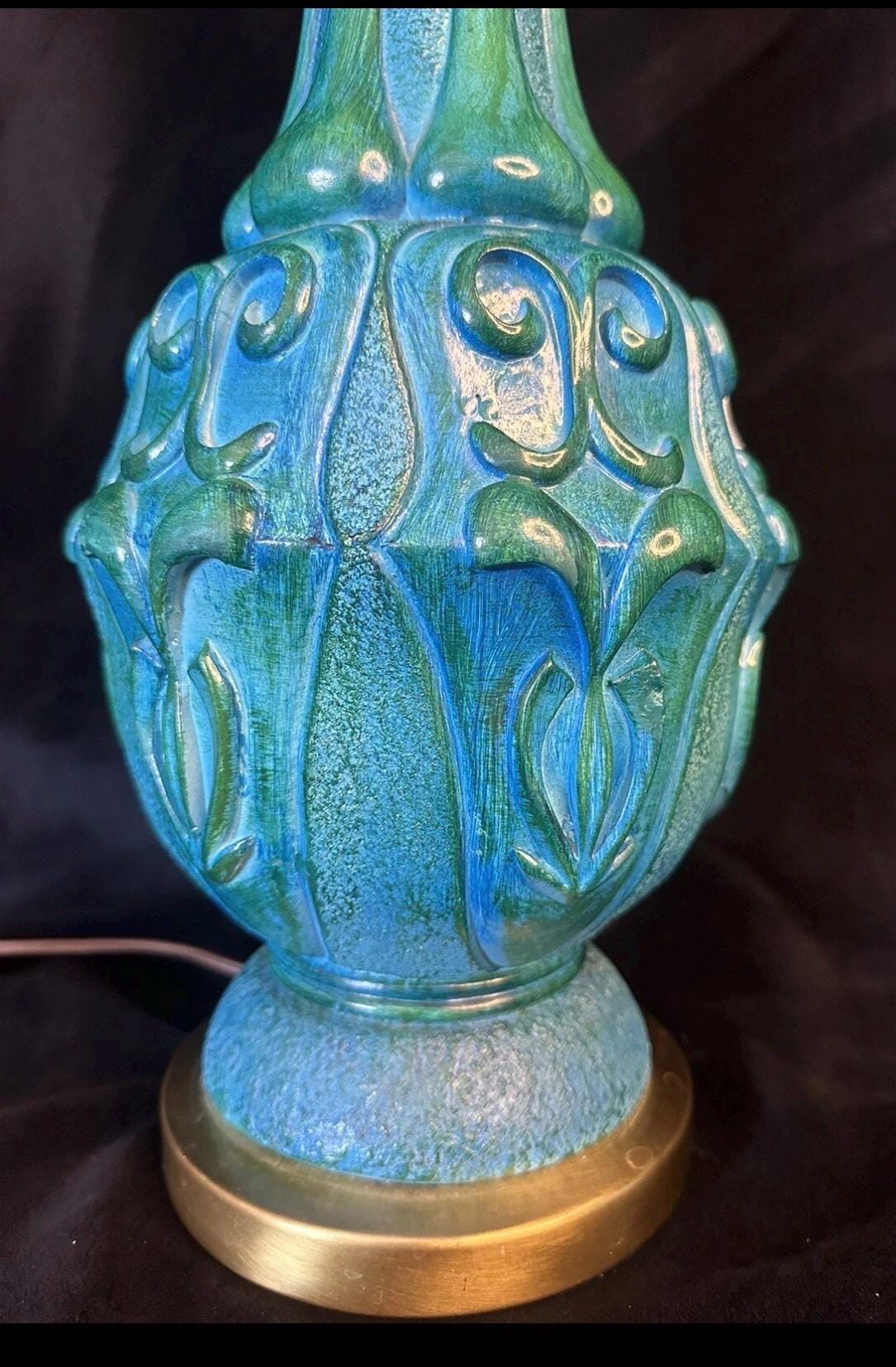 Blue and Green Swirl Chalk-ware Lamp Tall Working Vintage Mid