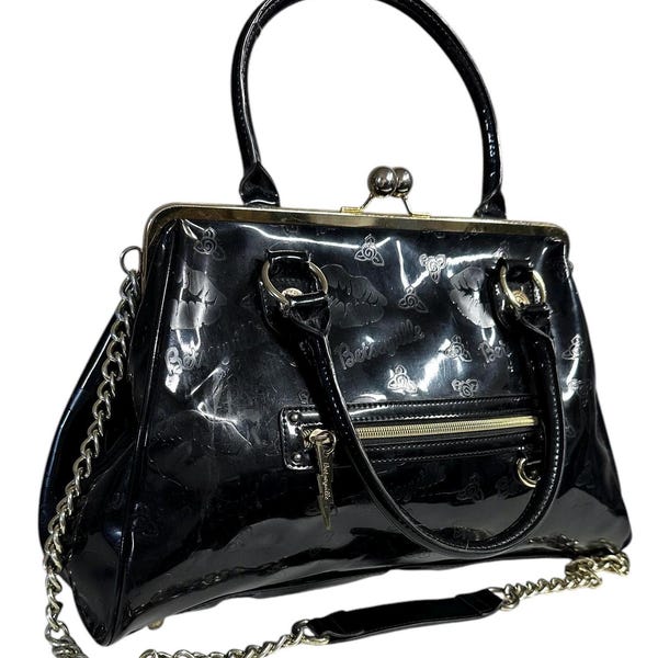 Vintage Betsyville Kiss Clasp, Handles, Crossbody Bag Black Lightning Bolt