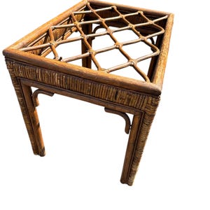 Vtg Rattan Side Table | Woven Cane Accent Table | Bohemian Decor