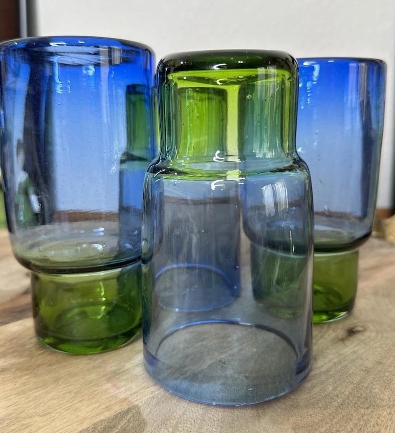 Återvunnet glas, set med 4 blågröna dricksglas, Anthropologie bild 5