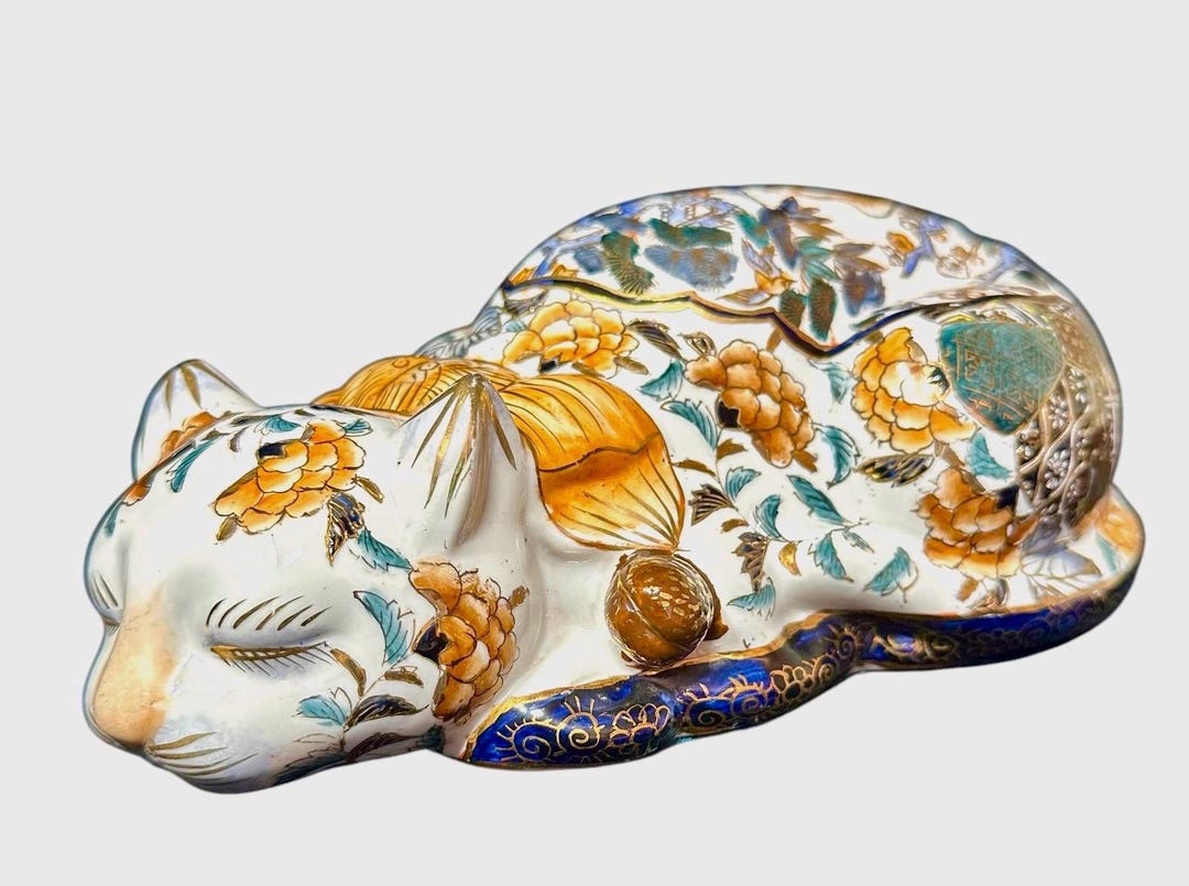 Sleeping Cat United Wilson Porcelain Blue Orange Gold- Design UB-7