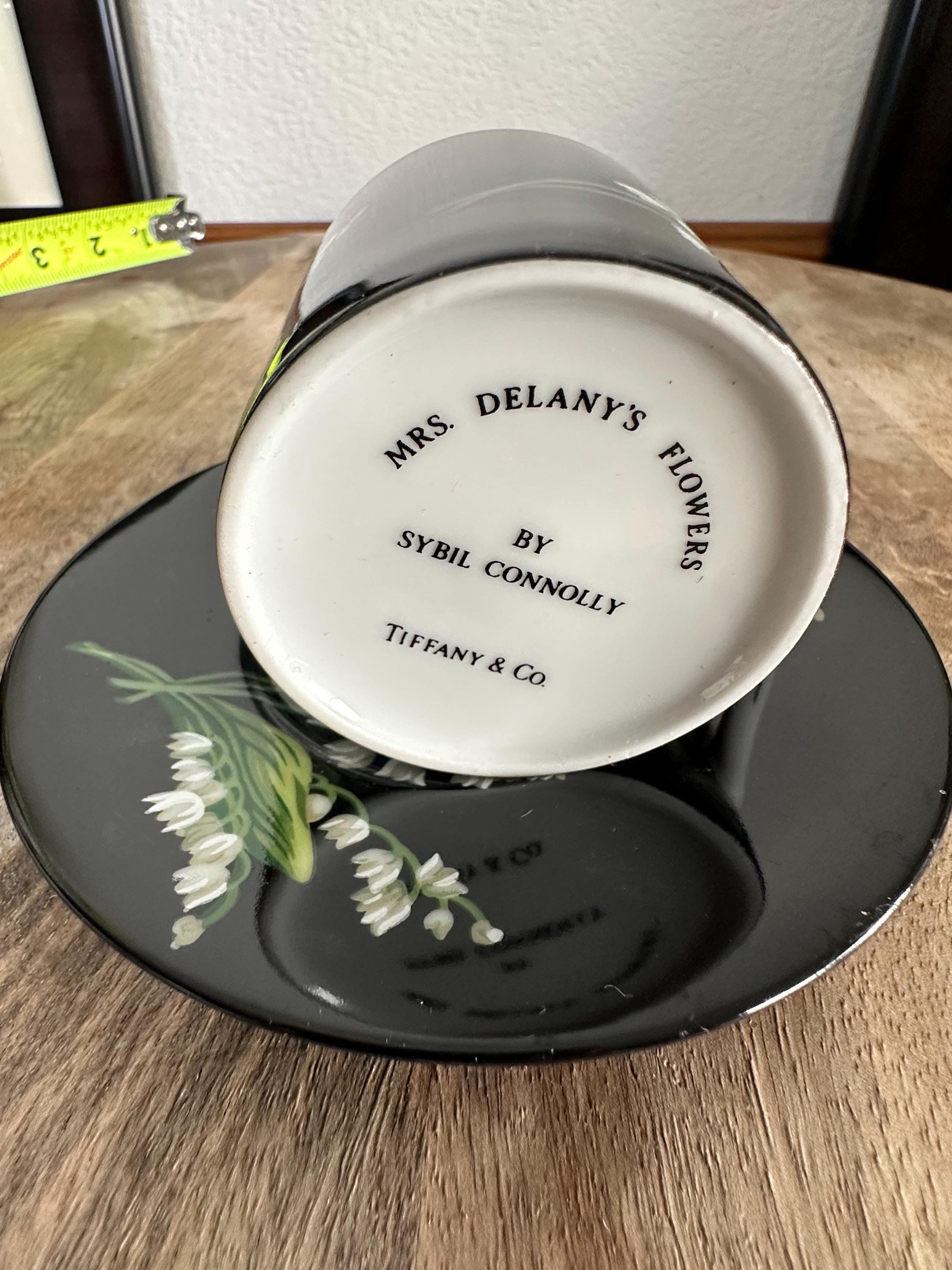 Tiffany & Co Mrs Delany Flowers Cup Saucer Black Porcelain Lily of