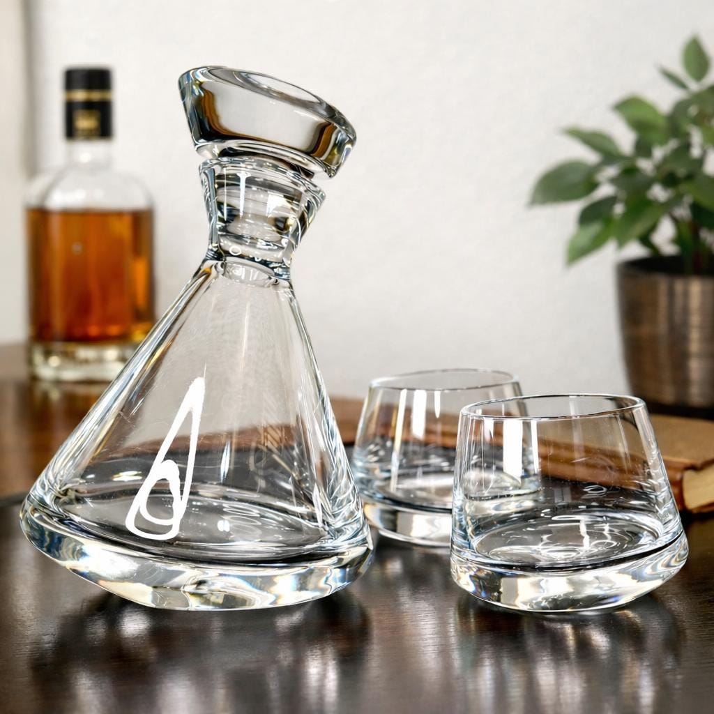Atlantis Zanzibar Crystal Decanter Set, Leaning Whiskey Glasses