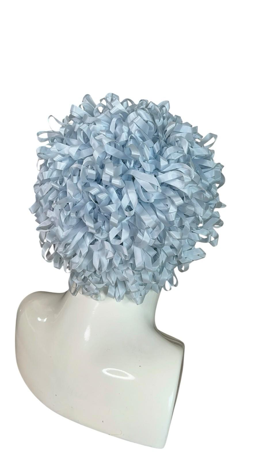 Joseph Magnin Blue Ribbon Hat Ruffled Loop Mid Century  display picture 1