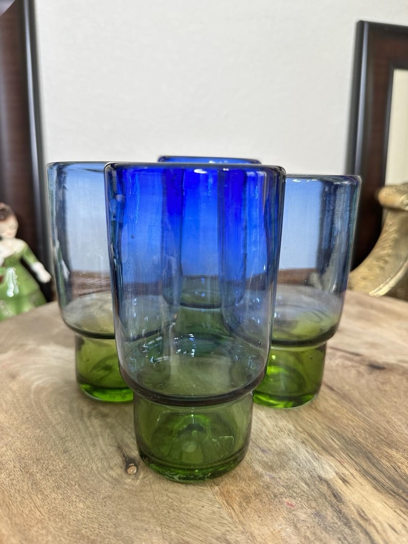 Återvunnet glas, set med 4 blågröna dricksglas, Anthropologie bild 2