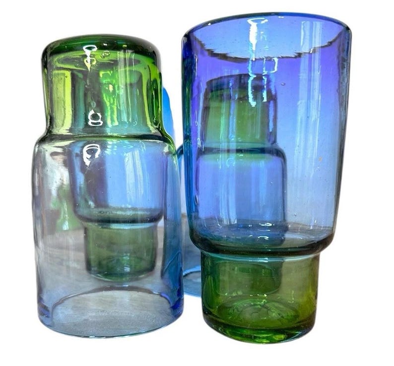 Återvunnet glas, set med 4 blågröna dricksglas, Anthropologie bild 1