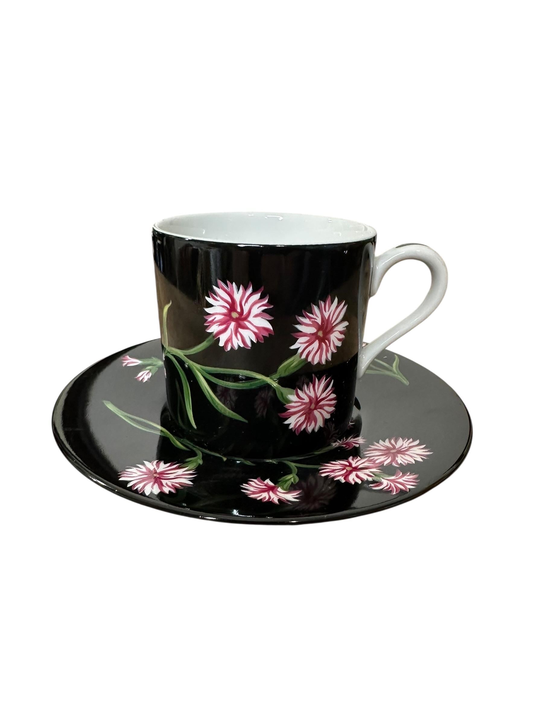 Tiffany & Co Mrs Delany Flowers Cup Saucer Black Pink Floral
