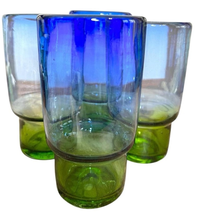 Återvunnet glas, set med 4 blågröna dricksglas, Anthropologie bild 3