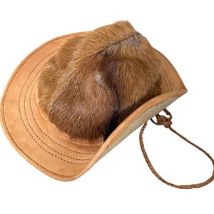 Authentic Hair-on-Hide Leather Cowboy Hat Western Style Safari Bush Hat Handmade