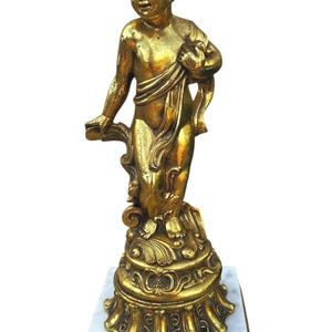 Antique Gilt Cherub Compote / Candlestick Gold on Marble, Neoclassical Putti Centerpiece. French Rococo Style