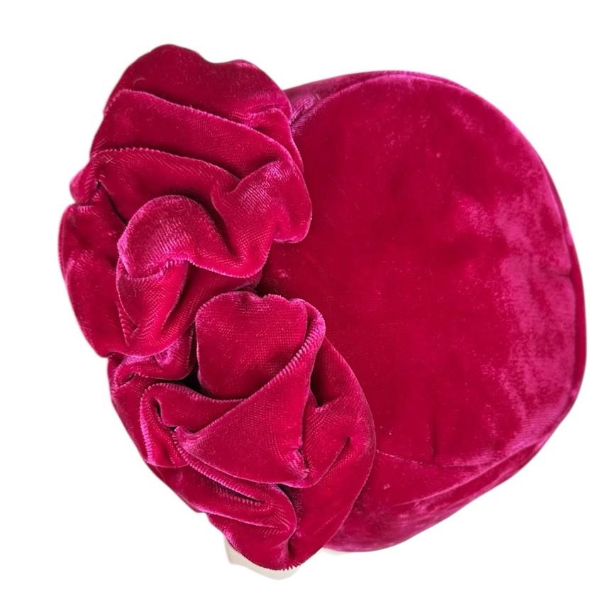 Vintage Carson Pirie Scott Hot Pink Velvet Ruffled Pillbox Hat Mid Century Chic Vintage Carson Pirie Scott Hot Pink Velvet Ruffled Pillbox  main image 4