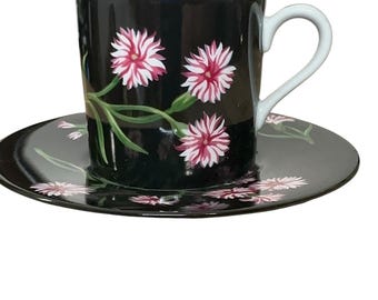 Tiffany & Co Mrs Delany Flowers Cup Saucer Black Pink Floral