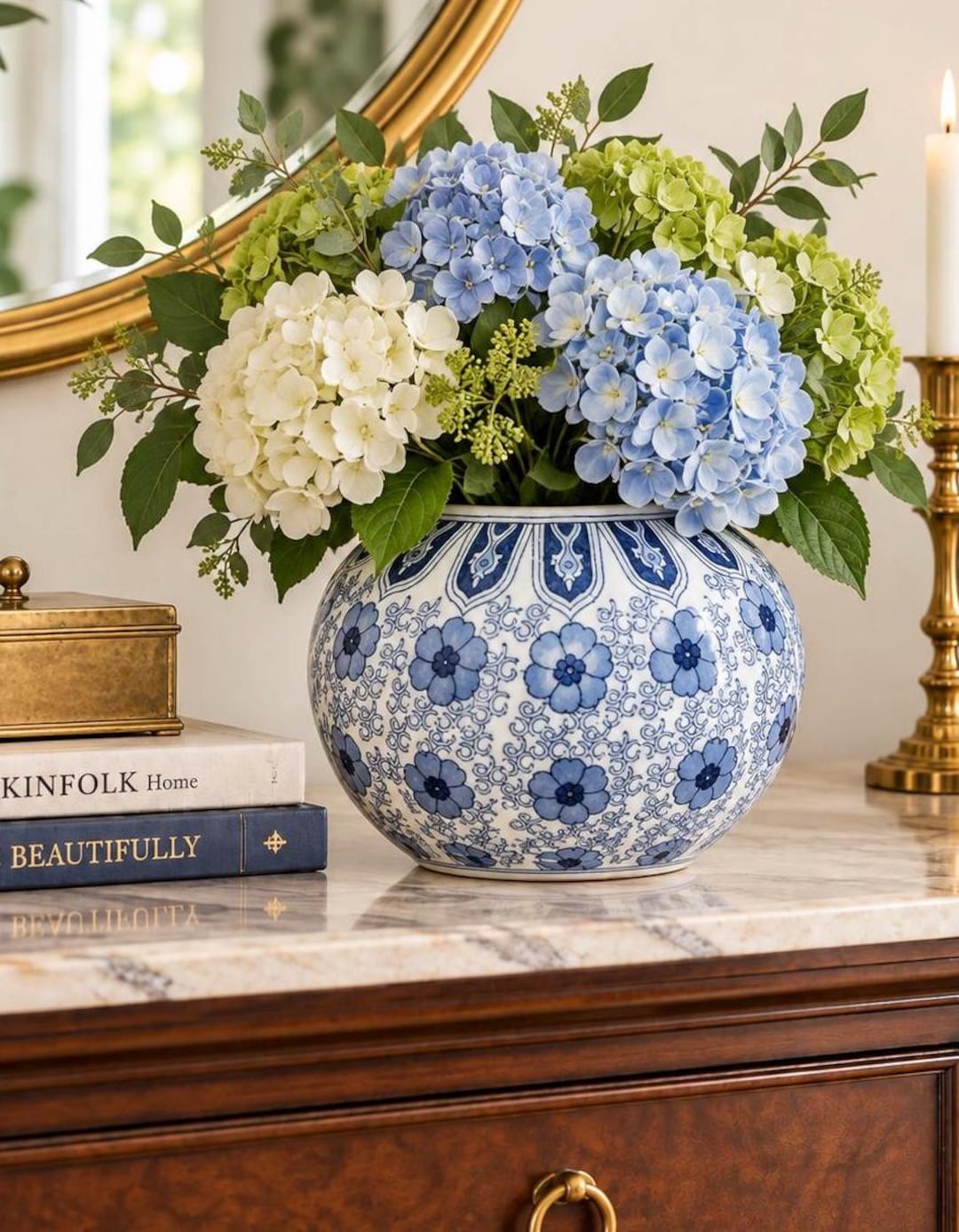 W.GERMANY 220 44 花瓶 Blue White Porcelain Pumpkin Vase Floral Chinoiserie Pot 8.5” - Etsy