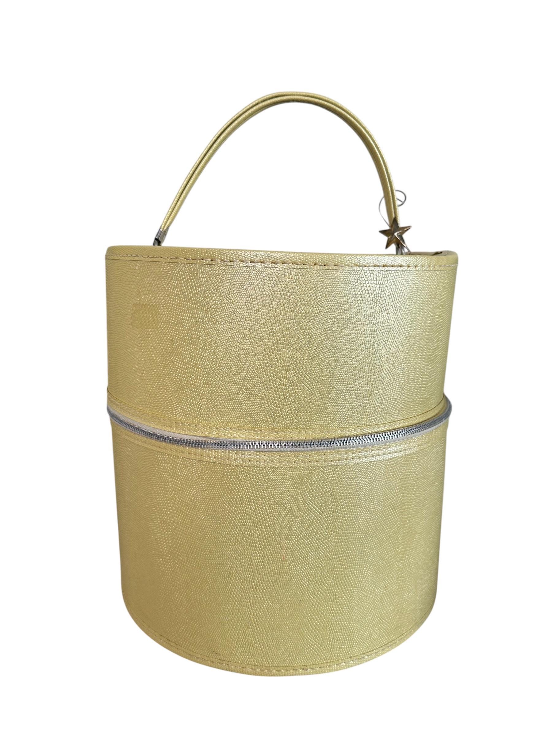 Vintage Mid-century Butter Yellow Wig / Hat Box Round Travel Case