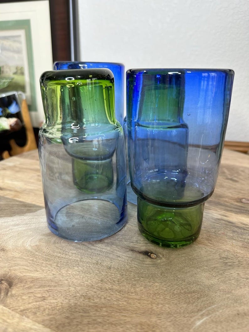 Återvunnet glas, set med 4 blågröna dricksglas, Anthropologie bild 11