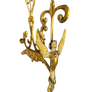 Antik jugendmässing med vingad damkonsol Arkitektonisk beslag 1900-tals plakat/svängande skylthållare