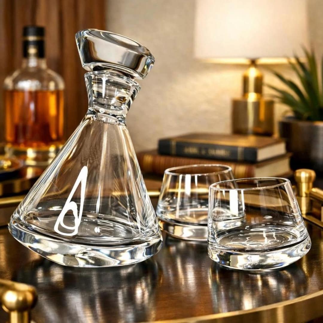 Atlantis Zanzibar Crystal Decanter Set, Leaning Whiskey Glasses