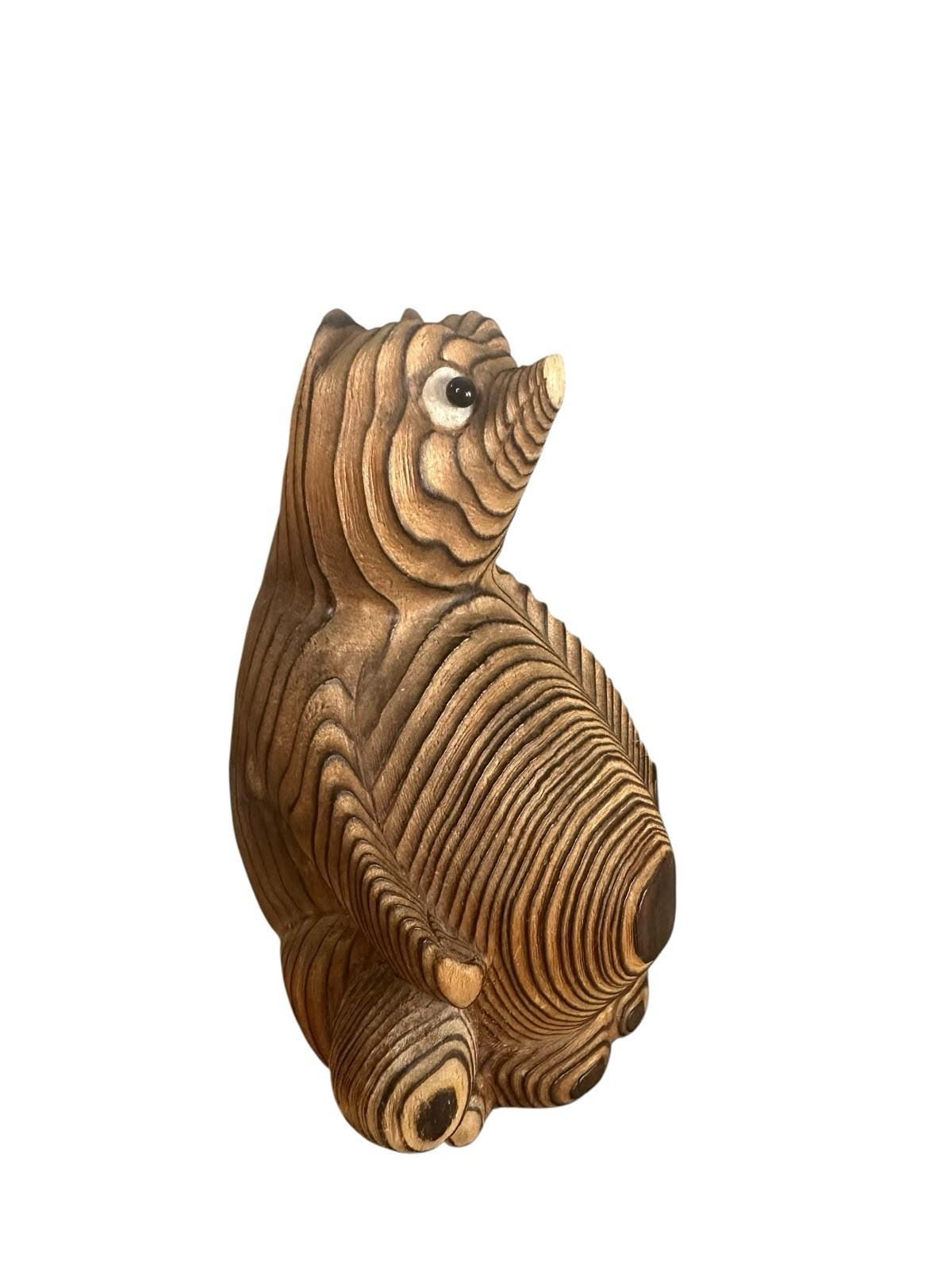 Shou-sugi-ban Japanese Tanuki Keyaki Wood Raccoon Dog Sculpture