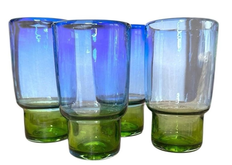 Återvunnet glas, set med 4 blågröna dricksglas, Anthropologie bild 8