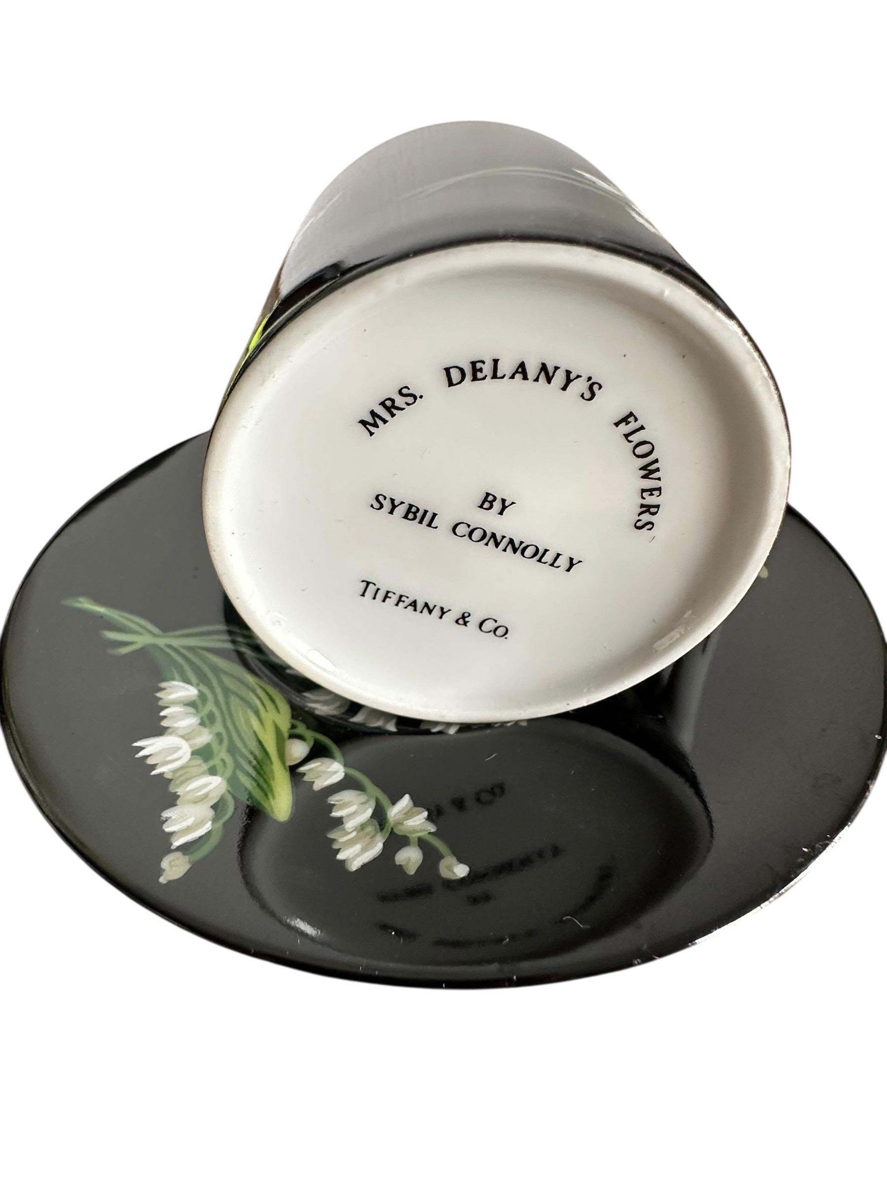Tiffany & Co Mrs Delany Flowers Cup Saucer Black Porcelain Lily of 