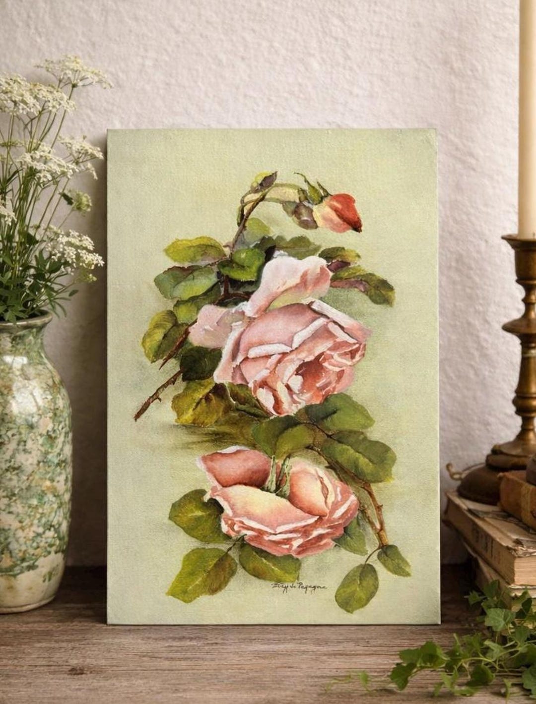 Oil Painting Roses Betty Jo Papagna 6x12 Original Vintage Floral Still ...