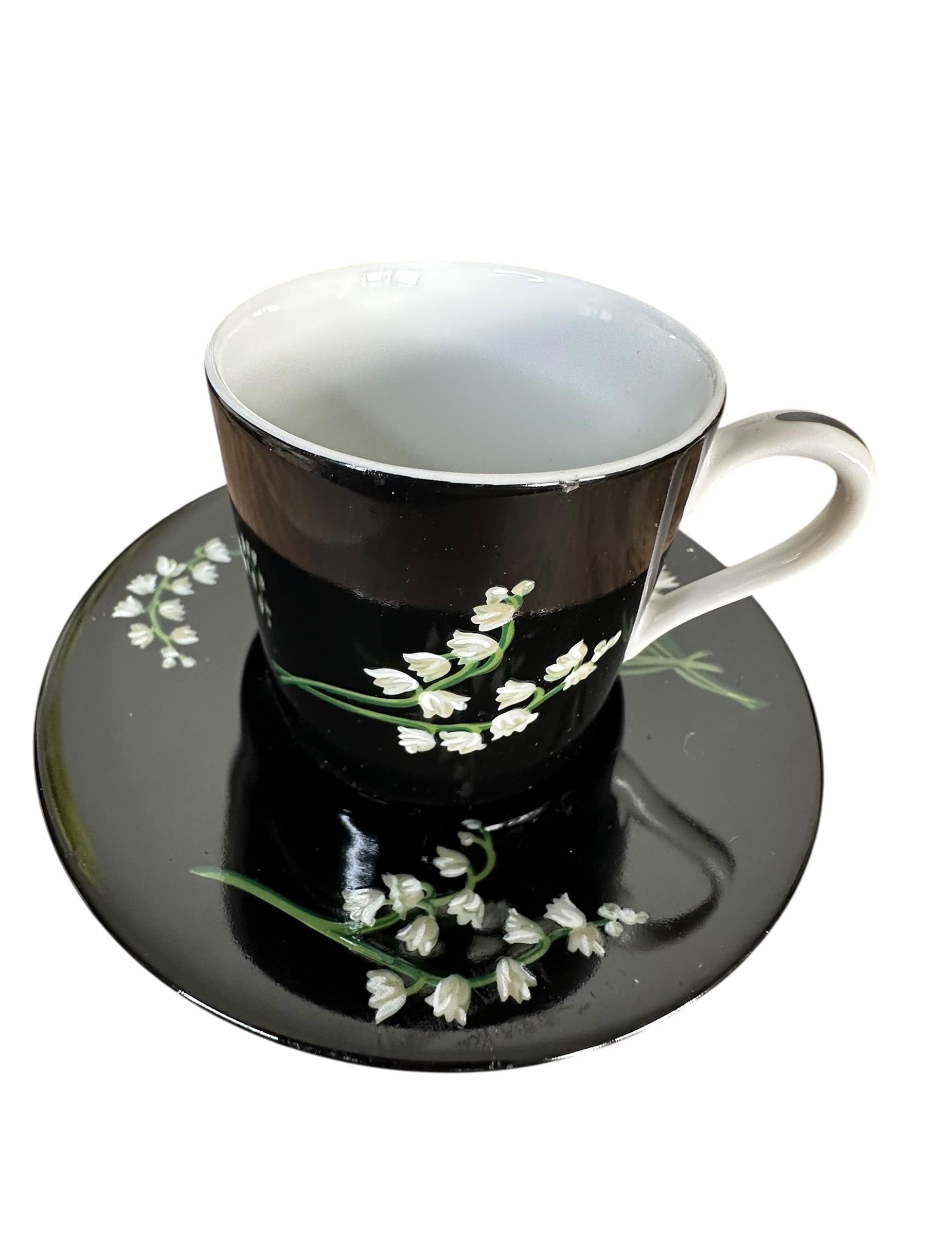 Tiffany & Co Mrs Delany Flowers Cup Saucer Black Porcelain Lily of