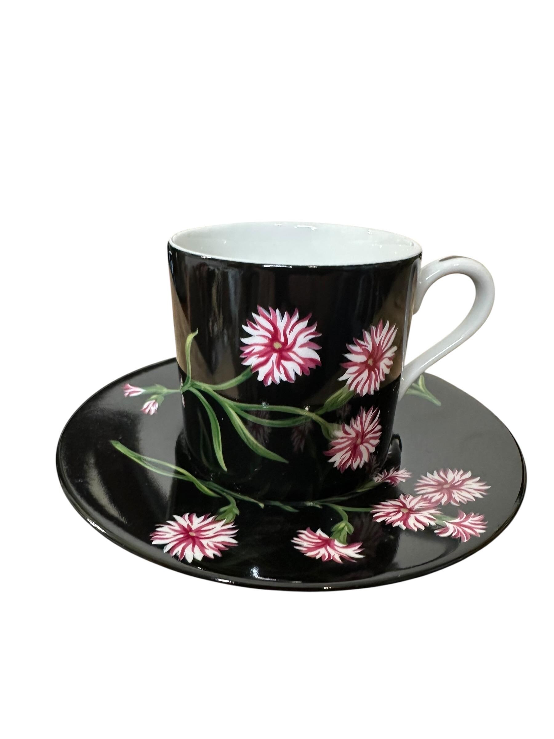 Tiffany & Co Mrs Delany Flowers Cup Saucer Black Pink Floral