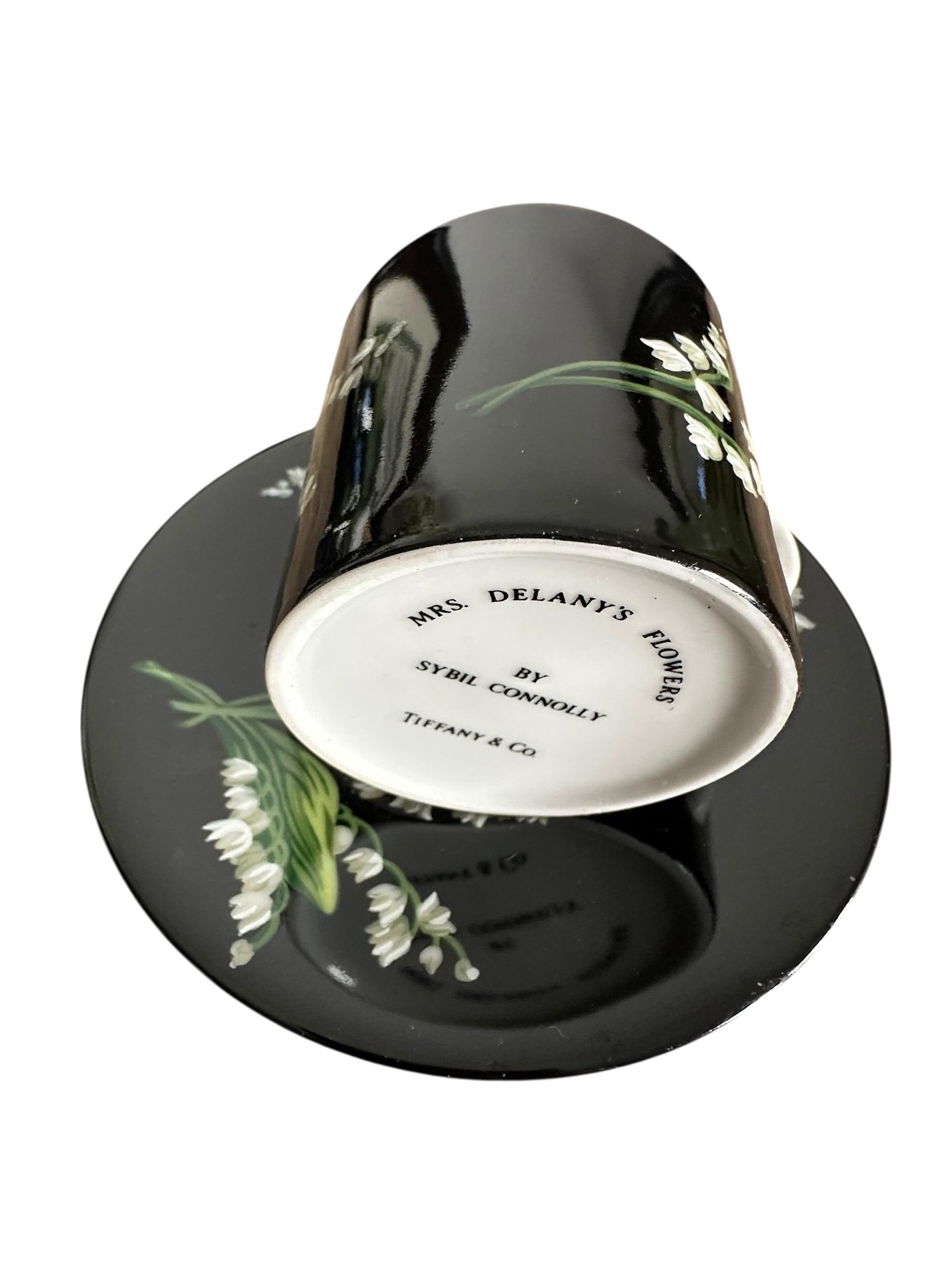 Tiffany & Co Mrs Delany Flowers Cup Saucer Black Porcelain Lily of