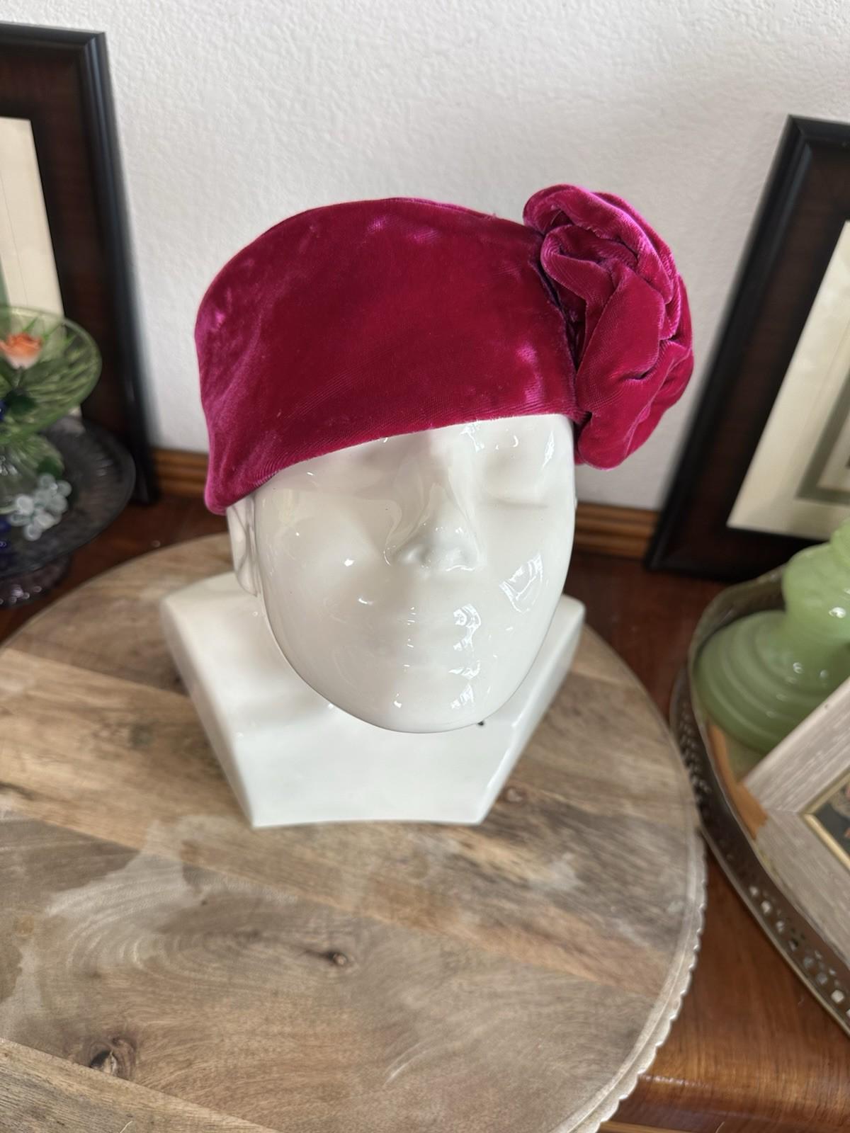 Vintage Carson Pirie Scott Hot Pink Velvet Ruffled Pillbox Hat Mid Century Chic Vintage Carson Pirie Scott Hot Pink Velvet Ruffled Pillbox  main image 2