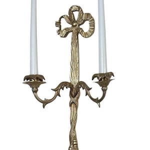 Antike Messing Wandleuchte Jugendstil Schleife Kerzenhalter Französischer Stil c.1900