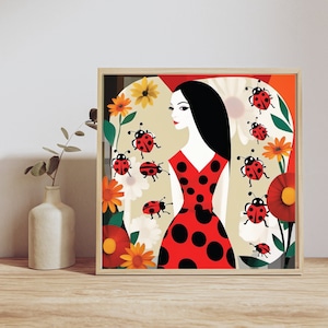 Lady Bug Dress Cubism Art Prints Home Decor Instant Custom Wall Art, Modern Prints, Printable Arts, Cubism DIY Abstract Art Digital download