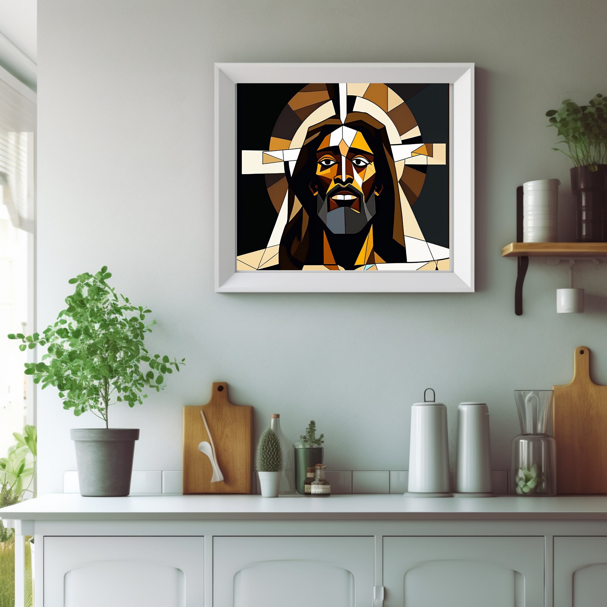 Black Jesus Wall Art, Religious Art, Oil Painting, Cubism Art, Religious Catholic, Religious