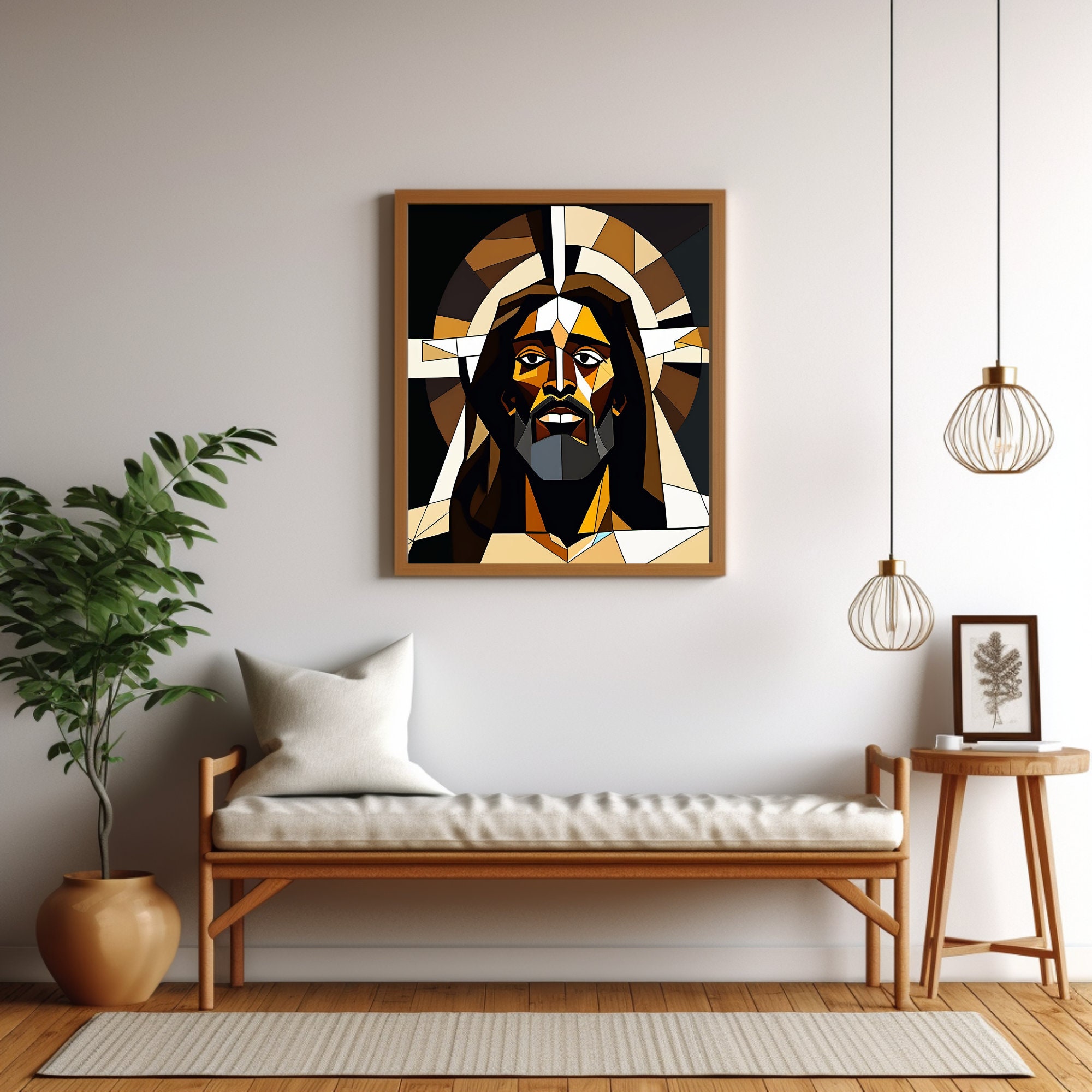 Black Jesus Wall Art, Religious Art, Oil Painting, Cubism Art, Religious Catholic, Religious