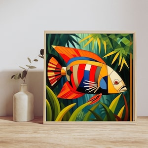 Oscar Fish Wall Art, Modern Prints, Printable Arts Cubism Art Living Room Kids Playroom Wall Hangings Digital Downloads Watercolor Art, hall