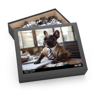 French Bulldog Puppy Puzzle - Office Puppy Paws and Puzzles,  Puzzle, Jigsaw, Dogs, Suit, Professional, Game, Family, Toy, Animal, Frenchie
