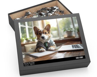 Corgi Puppy Puzzle - Office Puppy Paws and Puzzles,  Puppy Puzzle, Jigsaw, Dogs, Suit, Professional, Game, Family, Toy, Animal