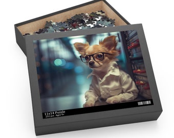 Chihuahua Puppy Puzzle - Office Puppy Paws and Puzzles,  Puppy Puzzle, Jigsaw, Dogs, Suit, Professional, Game, Family, Toy, Animal
