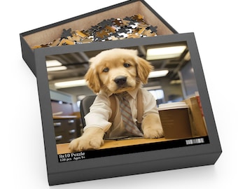 Golden Retriever Puppy Puzzle - Office Puppy Paws and Puzzles,  Puppy Puzzle, Jigsaw, Dogs, Suit, Professional, Game, Family, Toy, Animal