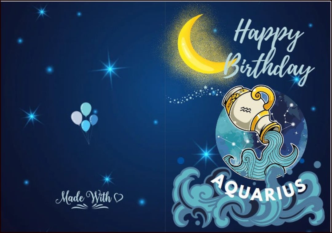 Aquarius Birthday Card Zodiac Astrology Birthday Card - Etsy