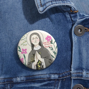 Heilige Theresa Benutzerdefinierte Pin-Knöpfe, religiöser katholischer Pin, kleine Blumen-Abzeichen, Blumen christliche Brosche, Glaubens-Zusätze