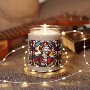 Stained Glass Image of Saint Valentine Scented Soy Candle, 9oz